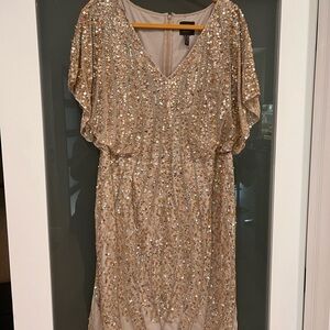 Adrianna Papell Gold Sequin Midi Dress